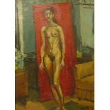 Peter Collins, portrait of a female nude, oil on board, 49 x 36cms, framed
