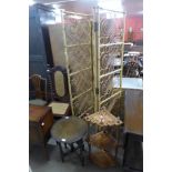 A bamboo folding screen, corner whatnot and an oak circular folding occasional table