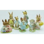 Six Beswick Beatrix Potter figures, two a/f, and one Royal Doulton Bunnykins figure