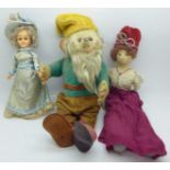 A 1930's Leprechaun Yes/No doll and two other dolls