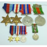 Three WWII medals named to 2380836 L/Cpl Henderson C., one other WWII medal and four miniatures