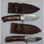 Two hunting knives with leather scabbards