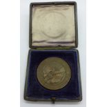 A Battle of Jutland bronze medallion, cased