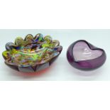 A Murano glass dish and an amethyst coloured glass dish
