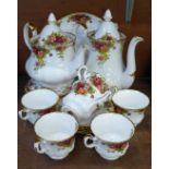 Royal Albert Old Country Roses tea ware, teapot, six cups, five saucers, six side plates, sandwich