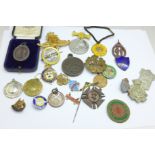 Twenty-six badges, medals, Boy Scouts, Butlin's, RAF, etc.