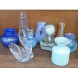 Glass vases, two scent bottles, etc. (9)