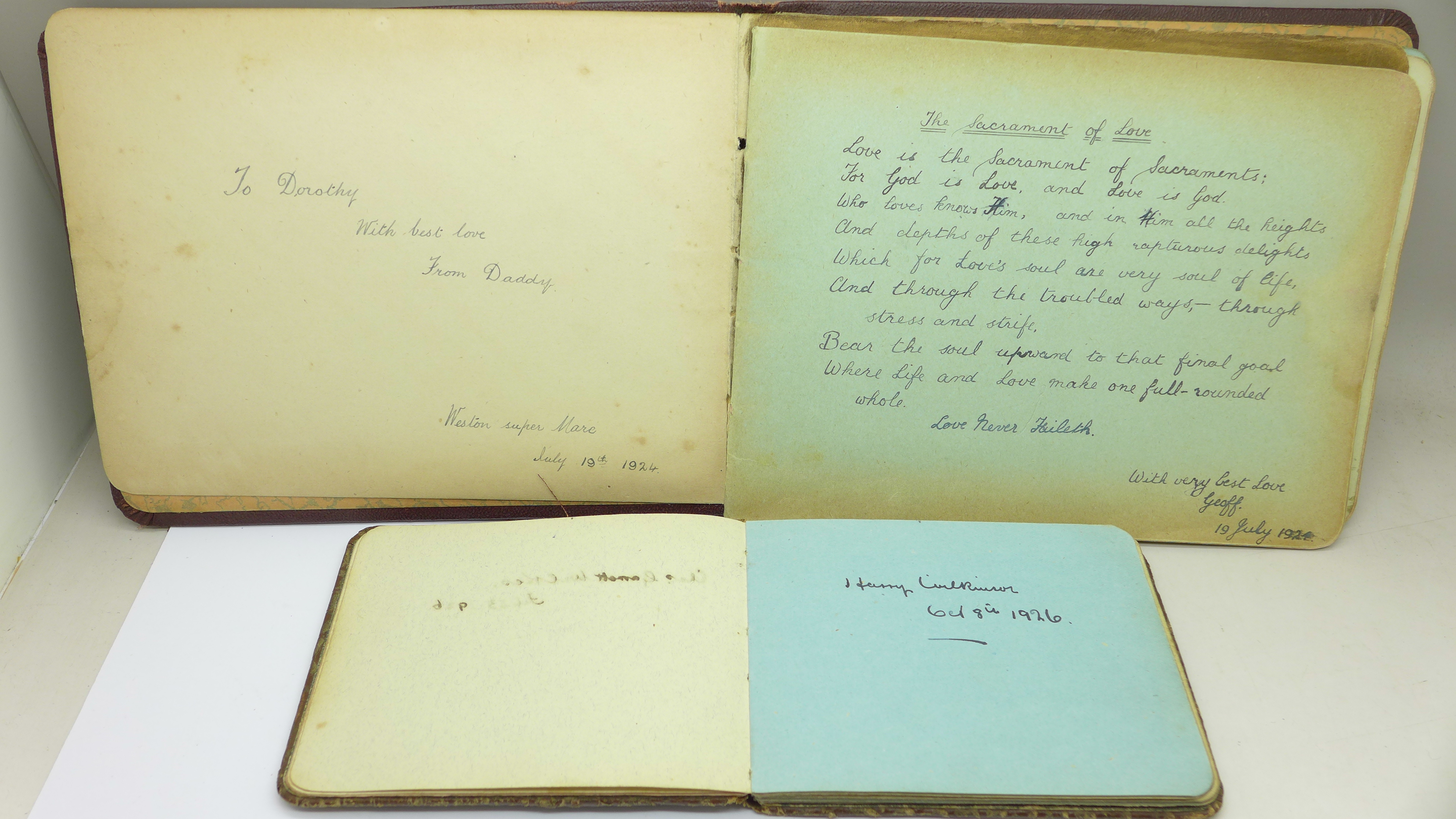 An autograph book with Herbert Samuel, Home Secretary, and others, circa 1920's, and a keepsake