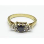 A 9ct gold, sapphire and white stone ring, 2.5g, O