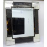 A 925 silver mounted and tortoiseshell framed mirror, 28.5cm x 24cm, (frame cracked on one corner,