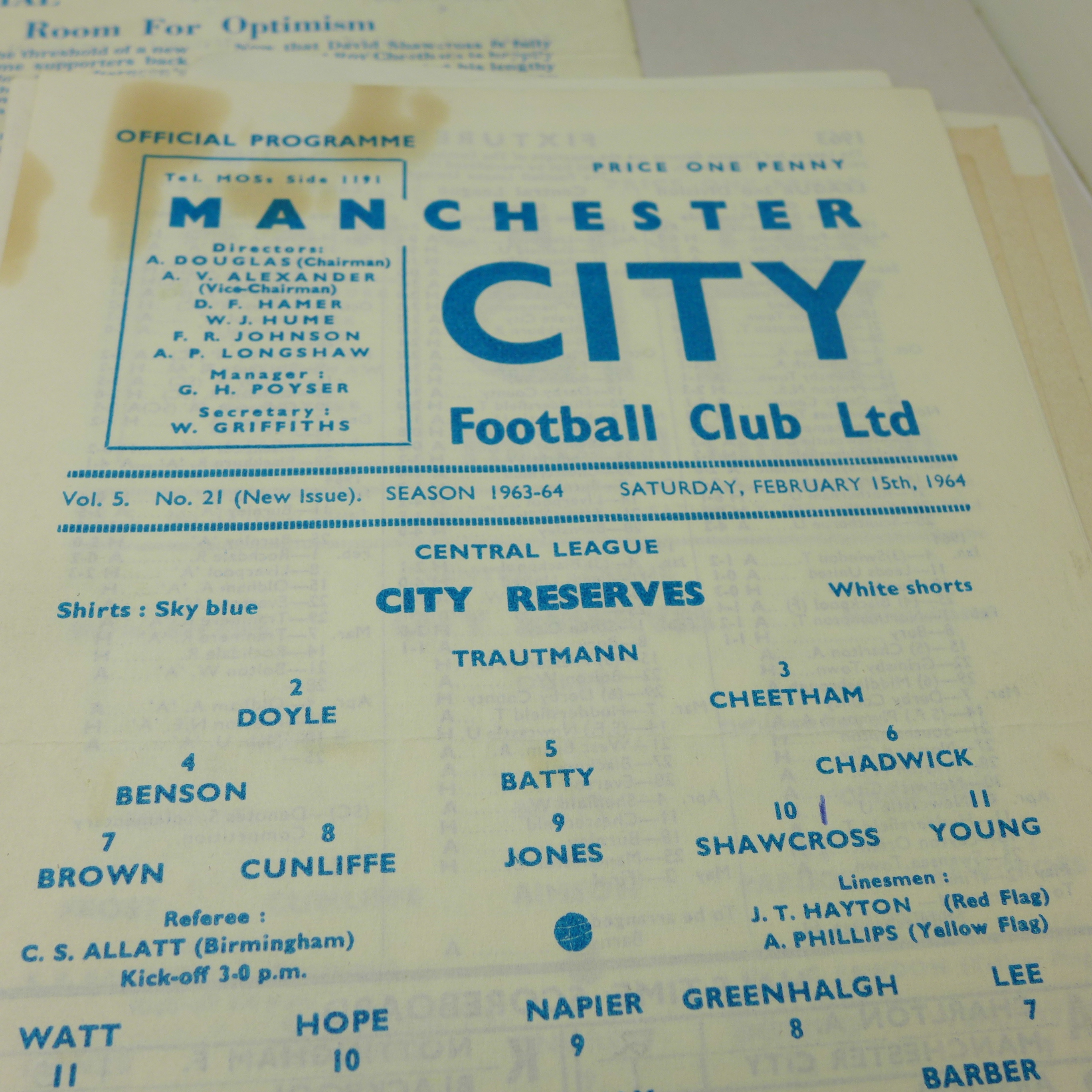 A Manchester City reserves programme, 1962-64 including City Youth Semi-Final v Manchester United - Image 3 of 4
