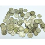 Approximately 100 3d coins, pre 1920 and 1920 to 1946, total weight 144g