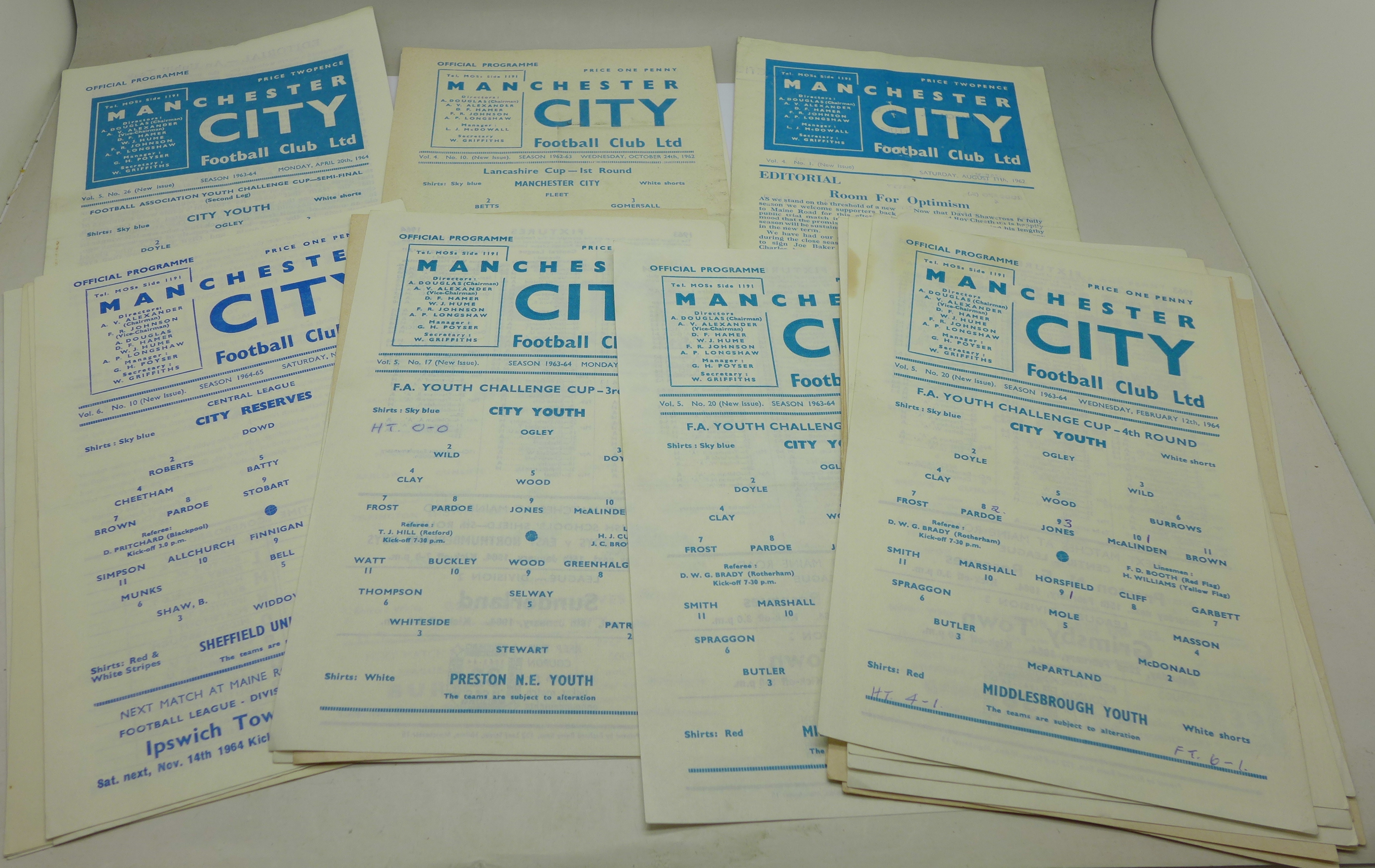 A Manchester City reserves programme, 1962-64 including City Youth Semi-Final v Manchester United