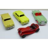 Three Dinky Toys, two repainted and a Roadmaster Daimler, repainted