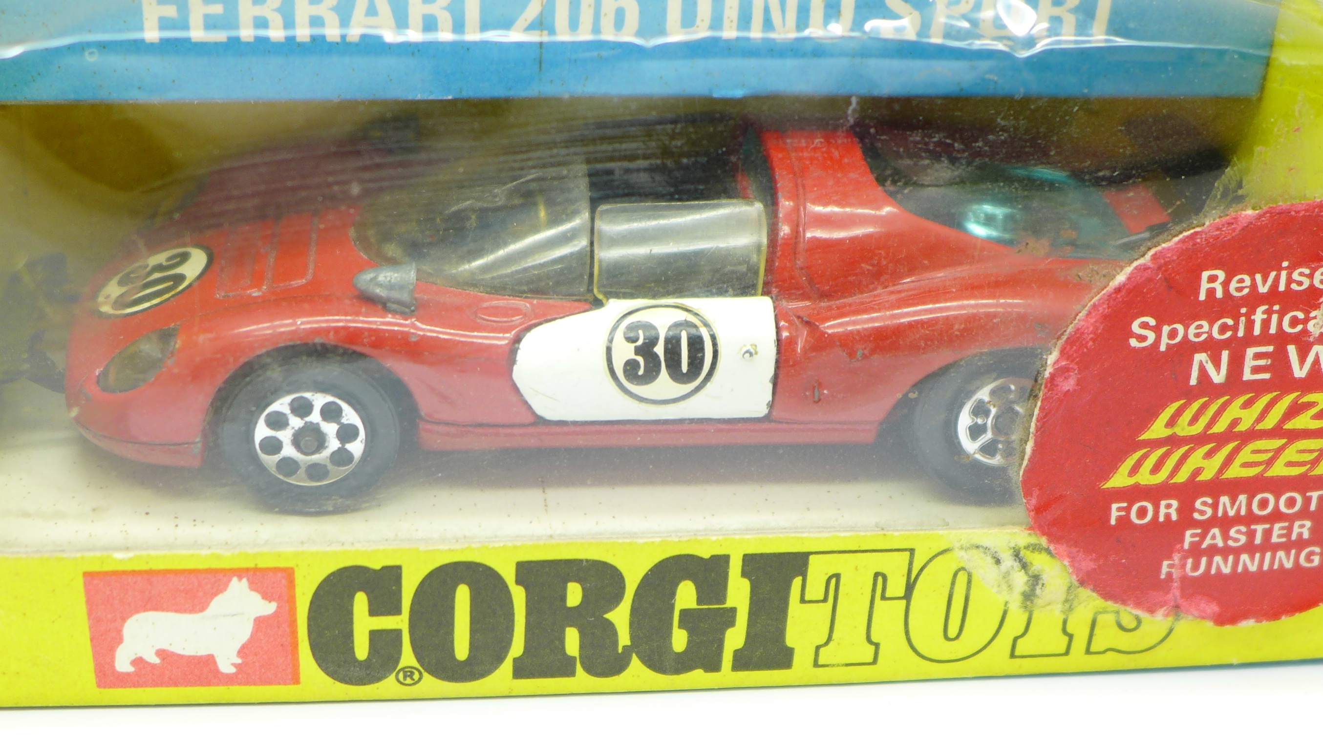 Two Corgi Toys 344 Ferrari 206 Dino Sport racing cars, yellow and red, boxed - Image 3 of 7