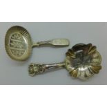 Two 19th Century silver caddy spoons, (both possibly with replaced handles)