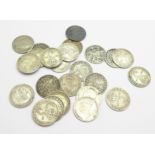 Assorted pre 1920 silver 3d coins, 32g