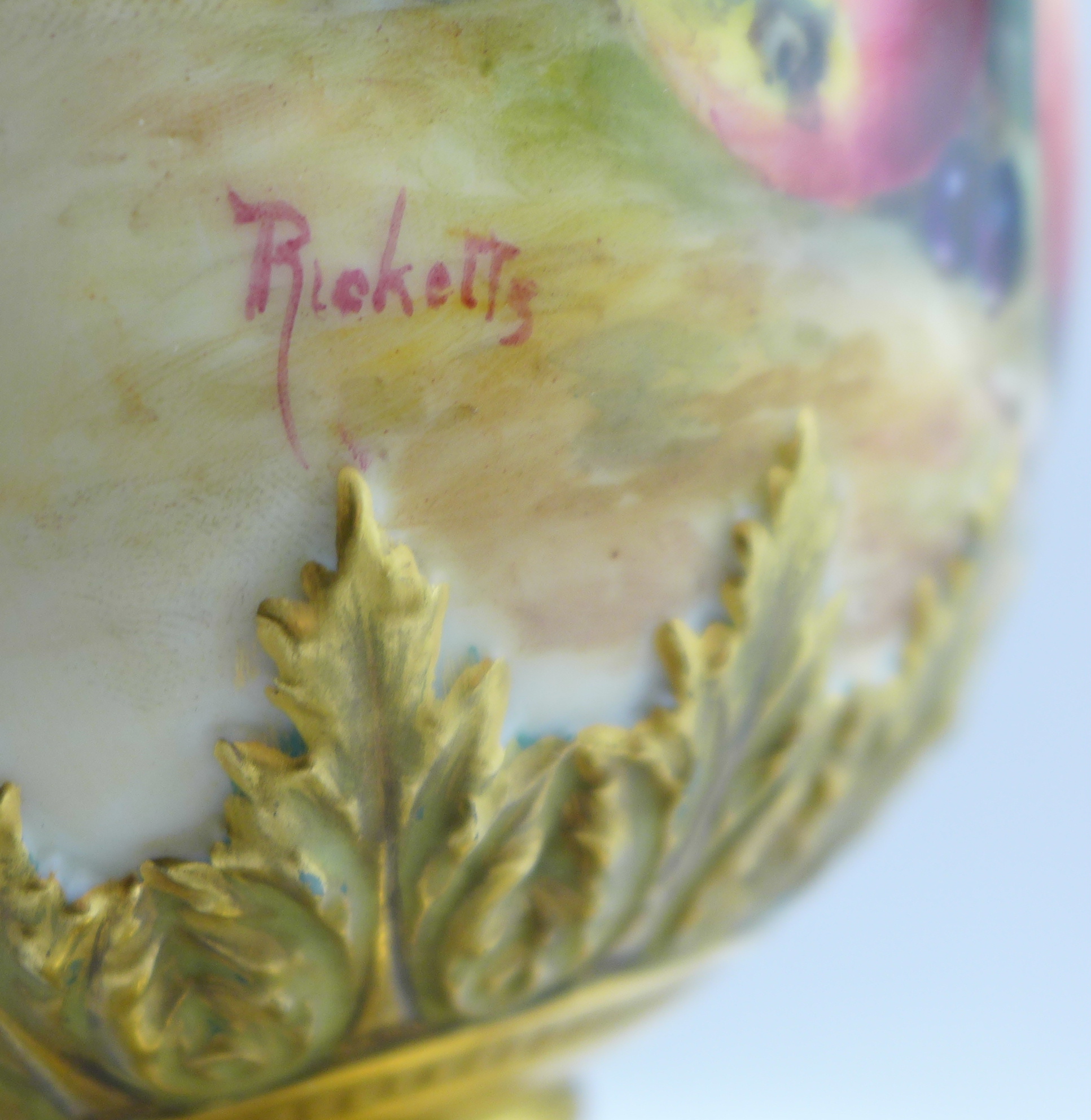 A 1925 Royal Worcester hand decorated lidded vase, 1572, signed (William) Ricketts, finial on lid - Image 10 of 11