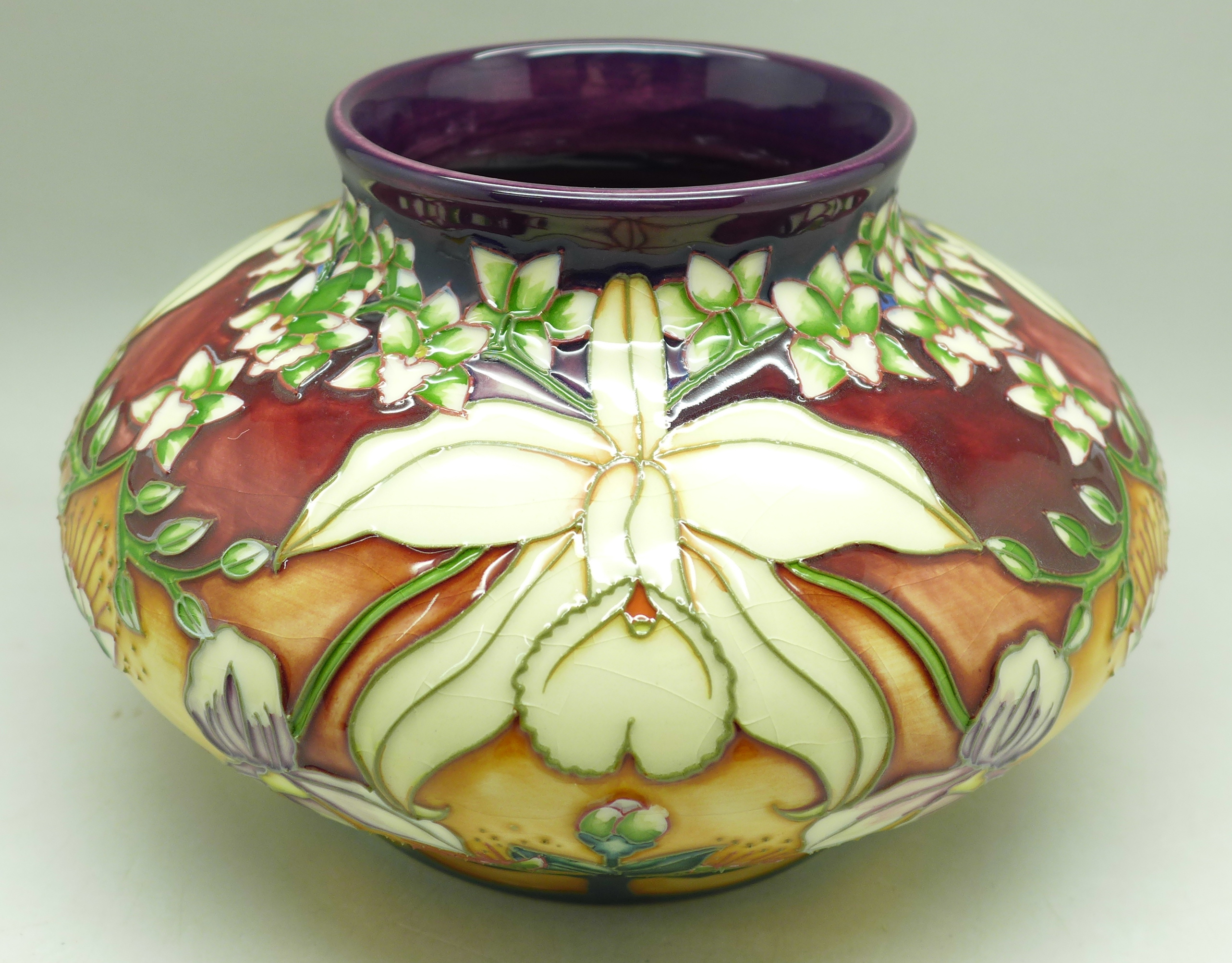 A Moorcroft vase, Queens Bouquet, limited edition, Collectors Club 2002, 36/50, 11cm, with box