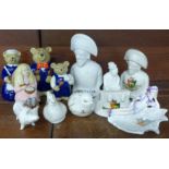 Wade Goldilocks and The Three Bears, six items of Coventry crested ware and a Parian Willow Art