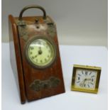 A wooden clock in the form of a purdonium, a/f and a Swiza clock