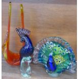 Two Murano glass birds and vase