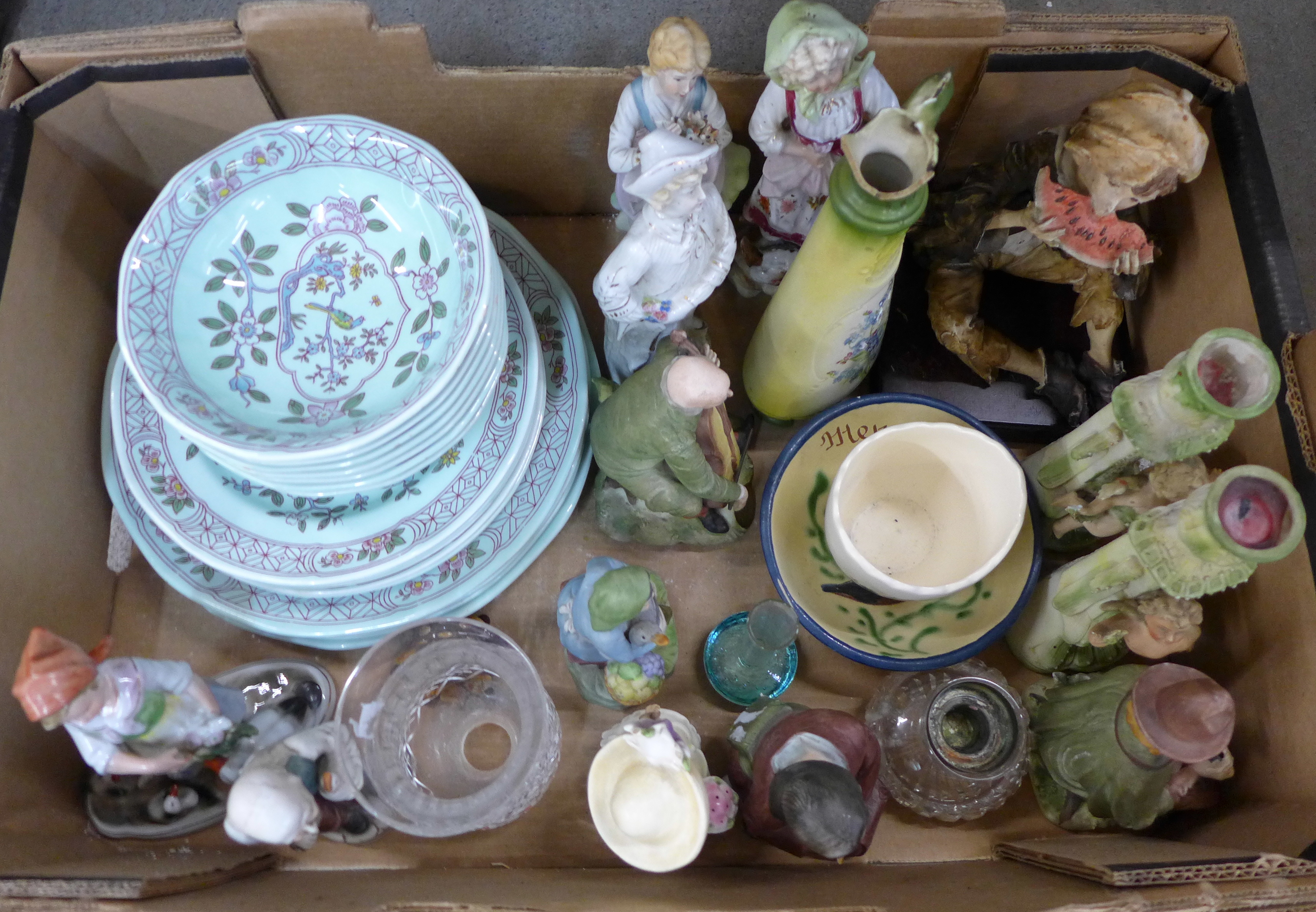 A box of mixed china and figures including Adams Calyx Ware dinnerwares **PLEASE NOTE THIS LOT IS