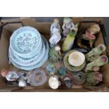 A box of mixed china and figures including Adams Calyx Ware dinnerwares **PLEASE NOTE THIS LOT IS