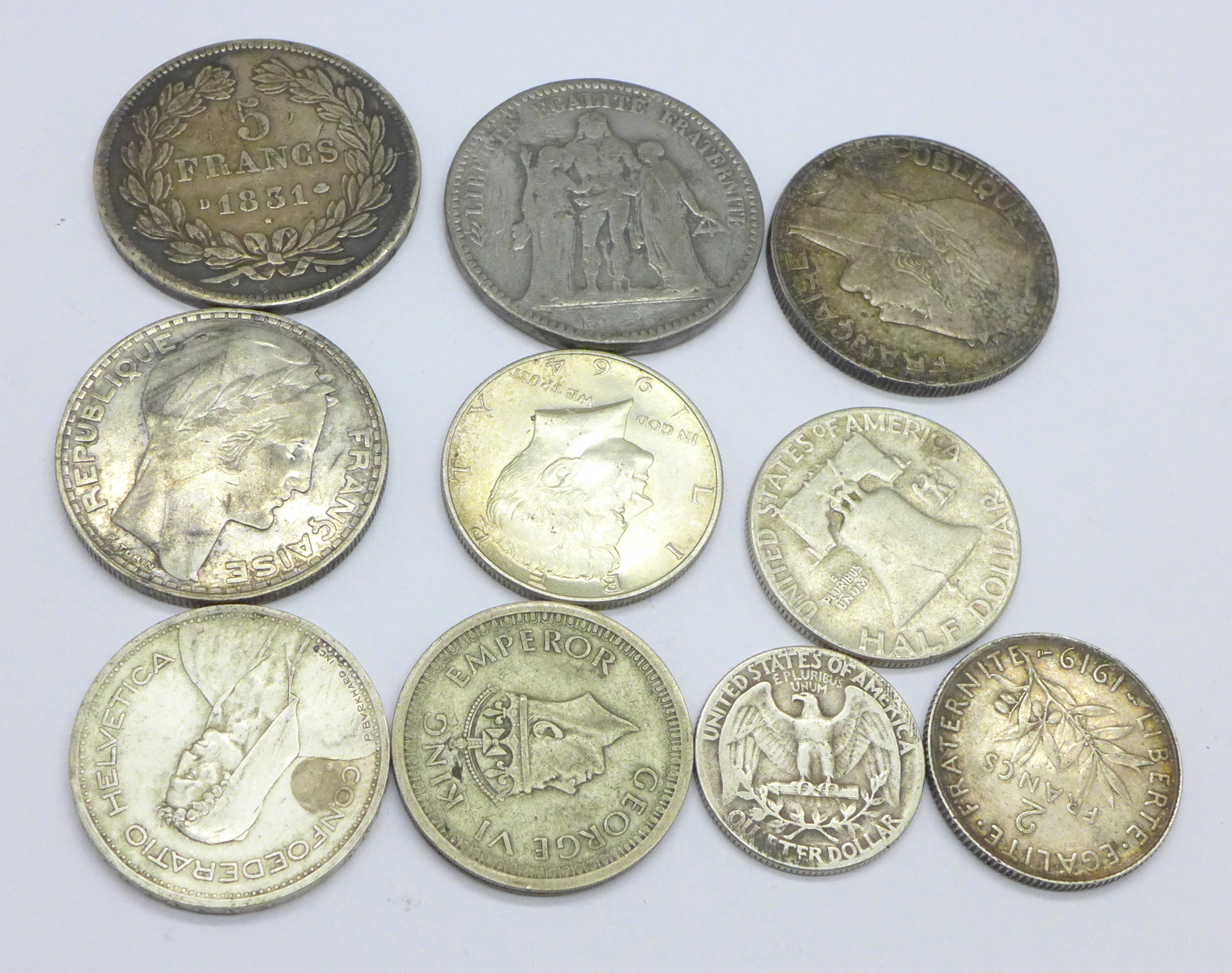 Ten coins including a French 1851 5 Francs coin, other French coins and three American coins - Image 2 of 2