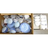 A collection of china and glass, Royalty commemoratives and blue and white cups and saucers **PLEASE