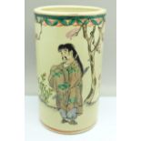 A Chinese hand painted brush pot, a/f, hairline crack at top
