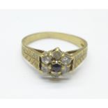 A 9ct gold, sapphire and cubic zirconia ring, 2.2g, O