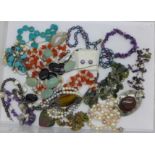 Gemstone jewellery including pearls, agate, turquoise, amethyst, etc.