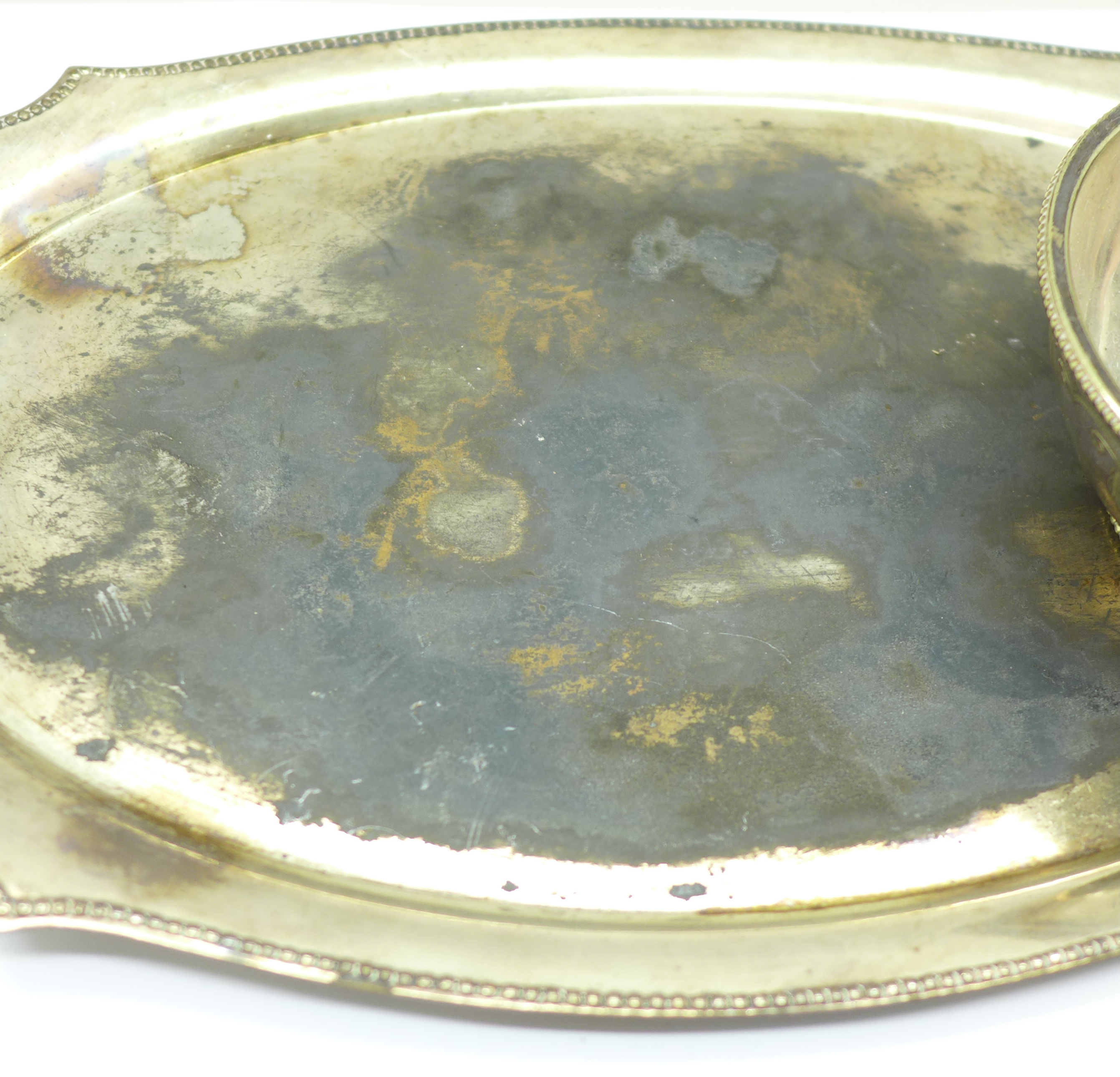 A Victorian Mappin & Webb bachelor silver plated teaset on tray, engraved decoration - Image 2 of 2