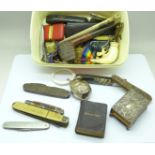 A collection of Victorian pipes, pocket knives, two WWI Victory medals to 42660 Pte AC Harrison York