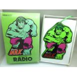 A Domico The Incredible Hulk radio, in original box and packaging