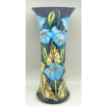 A Moorcroft vase, Blue Rhapsody, Philip Gibson, 2001, MCC 1465, Collectors Club, 25cm, with box