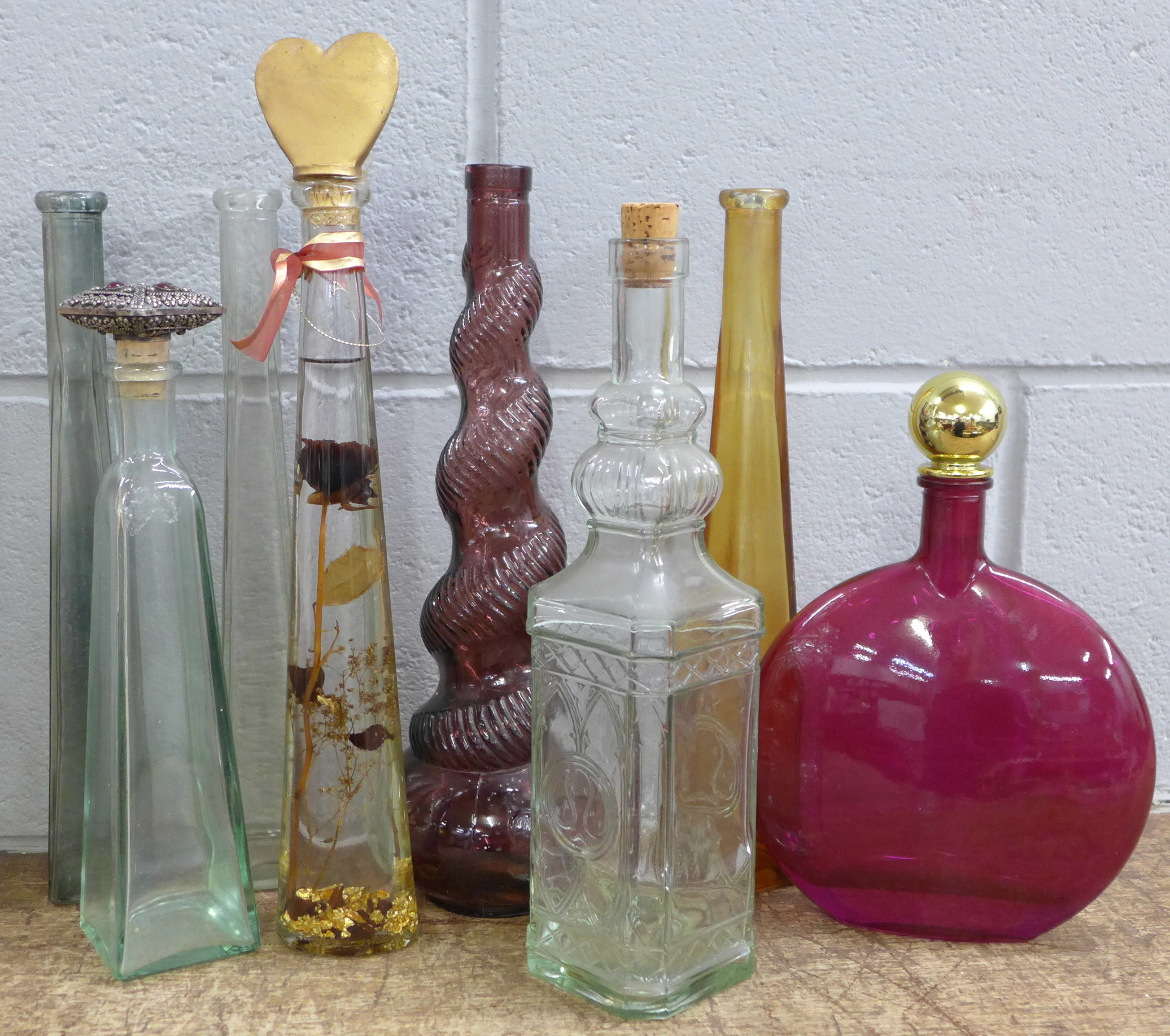 Glassware including amber cut glass scent bottle, decanters, bowl, bottles, etc. - Image 2 of 2