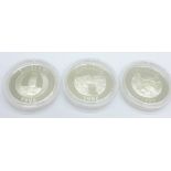 Three 1oz .999 fine silver ten dollars coins, Zimbabwe 1996