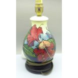 A Moorcroft table lamp base, with box, height with bulb fitting 27.5cm