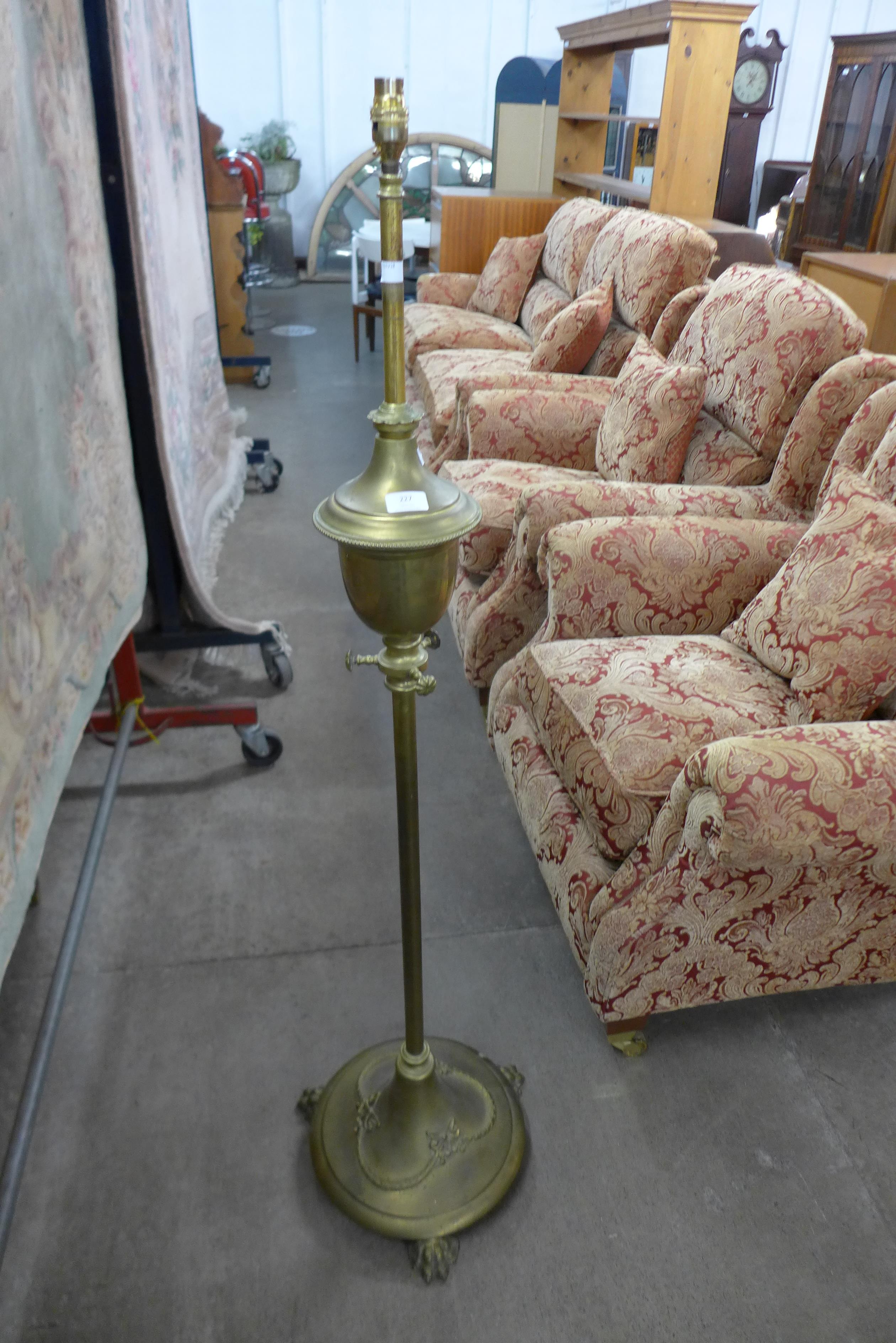 A Victorian telescopic brass standard lamp