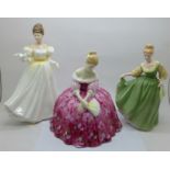 Three Royal Doulton figures, Kathleen, Fair Lady and Victoria