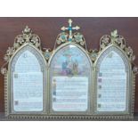 A gilt metal Latin Mass card set, inset with stones