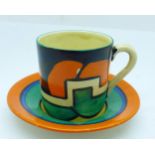 A Clarice Cliff Castellated Circle coffee cup and saucer