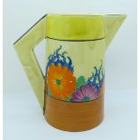 A Clarice Cliff Gayday conical jug, 18cm, a/f