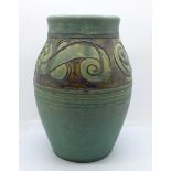 A 1930's Bourne Denby tube line vase, 21.5cm, a/f (overpainted chip to the base)