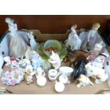 Royal Doulton figures, a Royal Worcester Trafalgar Square vase, a Beswick pig, a/f, a Poole dolphin,