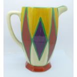 A Clarice Cliff Geometric Athens jug, 20cm, a/f