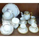 A Shelley part tea set, one cup a/f, and a Roslyn tea set