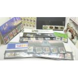 A collection of Royal Mail mint packs and unused stamps including World Cup 1966